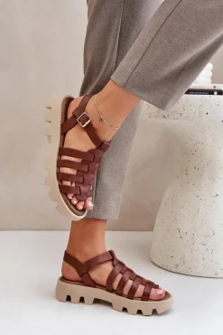 Skórzane Sandały Damskie Zazoo 3695 Brązowe