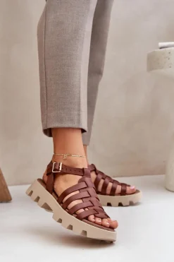 Skórzane Sandały Damskie Zazoo 3695 Brązowe