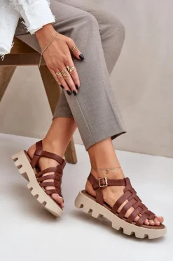 Skórzane Sandały Damskie Zazoo 3695 Brązowe