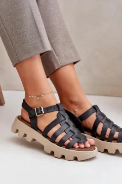 Skórzane Sandały Damskie Zazoo 3695 Czarne