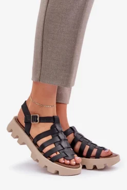 Skórzane Sandały Damskie Zazoo 3695 Czarne