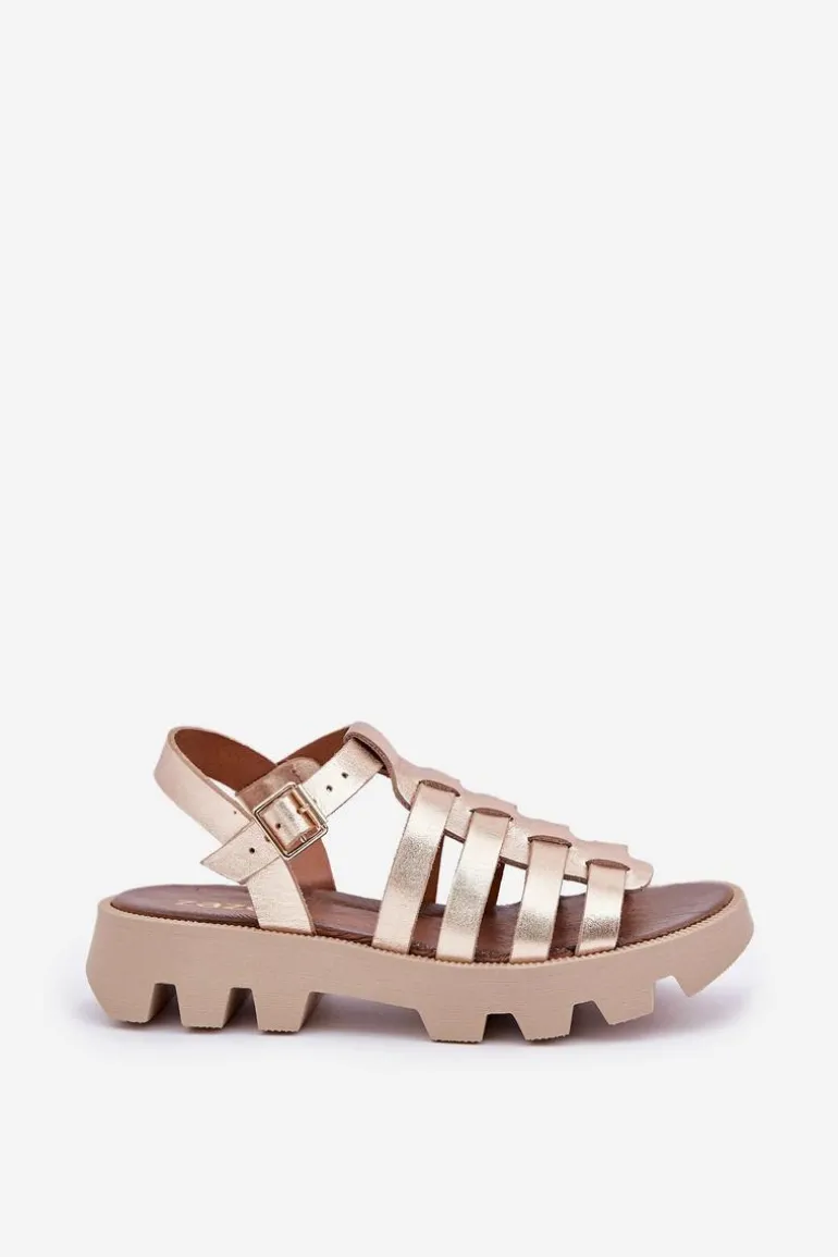 Skórzane Sandały Damskie Zazoo 3695 Złote