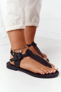 Skórzane Sandały Japonki Big Star HH274700 Czarne