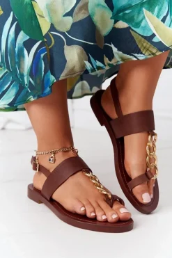 Skórzane Sandały Japonki Big Star HH274706 Brązowe