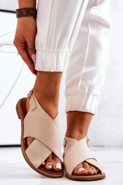 Skórzane Sandały Lewski 3019 Beżowe