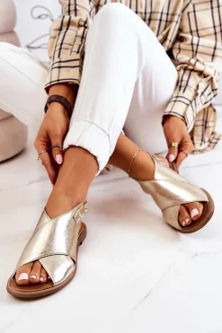 Skórzane Sandały Lewski 3019 Złote