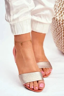 Skórzane Sandały Maciejka 1971-48 Brzoskwiniowe