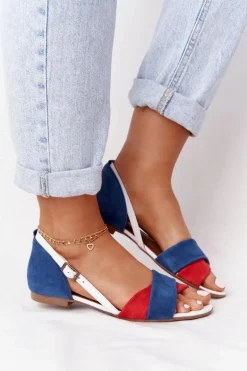 Skórzane Sandały Maciejka 04614-17 Granatowo-Czerwone