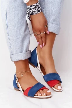 Skórzane Sandały Maciejka 04614-17 Granatowo-Czerwone