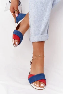 Skórzane Sandały Maciejka 04614-17 Granatowo-Czerwone