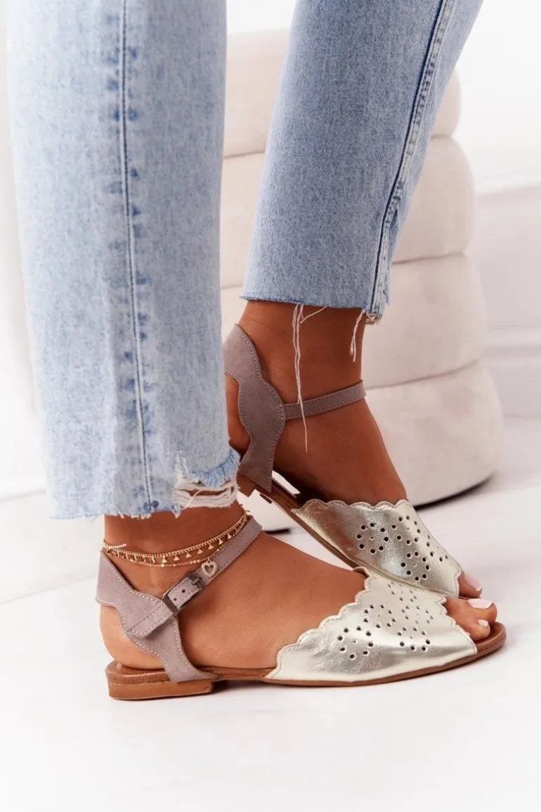 Skórzane Sandały Maciejka 05199-04 Beżowo-Złote