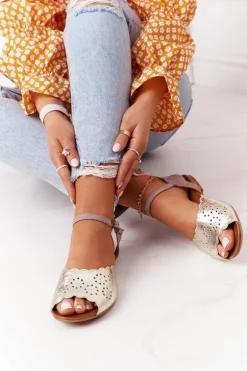 Skórzane Sandały Maciejka 05199-04 Beżowo-Złote