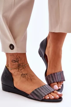 Skórzane Sandały Maciejka 1971-65 Czarne