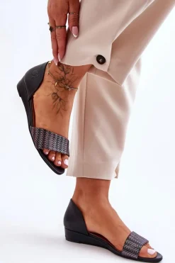 Skórzane Sandały Maciejka 1971-65 Czarne