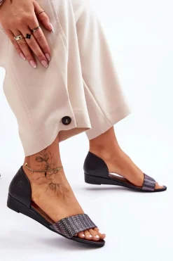 Skórzane Sandały Maciejka 1971-65 Czarne