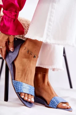 Skórzane Sandały Maciejka 1971-61 Niebieskie