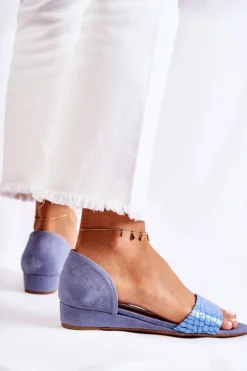 Skórzane Sandały Maciejka 1971-61 Niebieskie