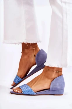 Skórzane Sandały Maciejka 1971-61 Niebieskie