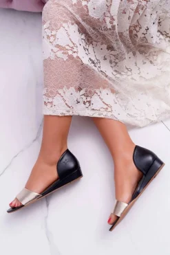 Skórzane Sandały Maciejka 1971-46 Czarno-Złote