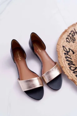 Skórzane Sandały Maciejka 1971-46 Czarno-Złote