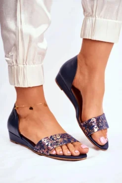 Skórzane Sandały Maciejka 1971-50 Granatowe