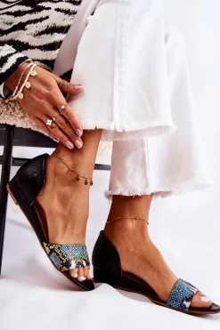 Skórzane Sandały Maciejka 1971-63 Czarne