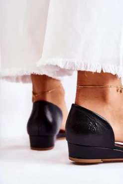 Skórzane Sandały Maciejka 1971-63 Czarne