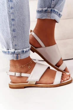 Skórzane Sandały Maciejka 05167-25 Złote