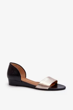 Skórzane Sandały Maciejka 1971-67 Czarno-Złote