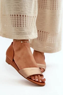 Skórzane Sandały Maciejka 1971-68 Brązowo-Złote