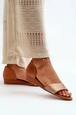 Skórzane Sandały Maciejka 1971-68 Brązowo-Złote