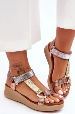 Skórzane Sandały Maciejka L5186-25 Złoty