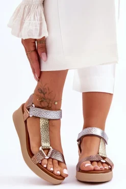 Skórzane Sandały Maciejka L5186-25 Złoty