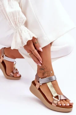 Skórzane Sandały Maciejka L5186-25 Złoty