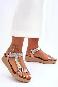 Skórzane Sandały Maciejka L5186-25 Złoty