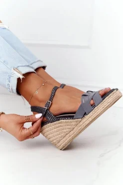 Skórzane Sandały Na Koturnie Big Star HH274378 Srebrne