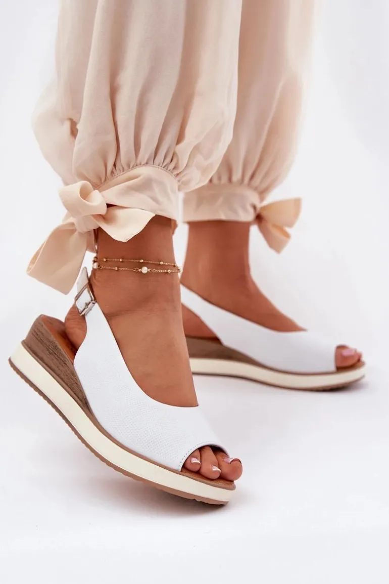 Skórzane Sandały Na Koturnie Artiker 56C2317 Białe