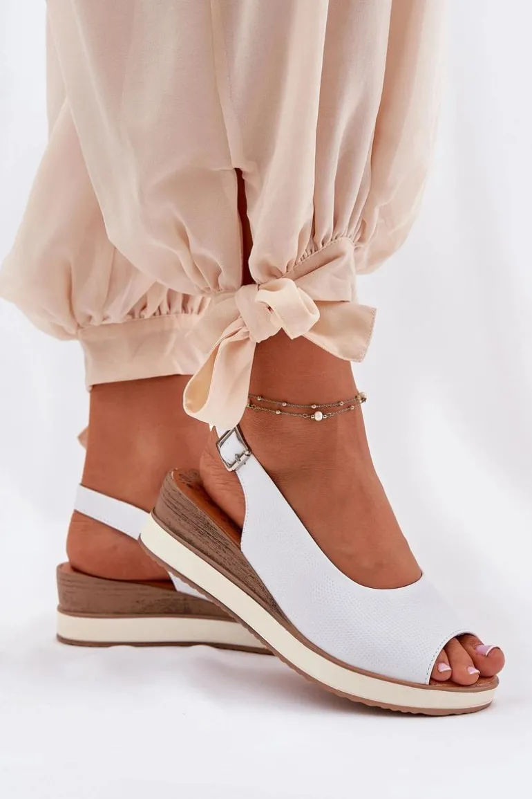 Skórzane Sandały Na Koturnie Artiker 56C2317 Białe