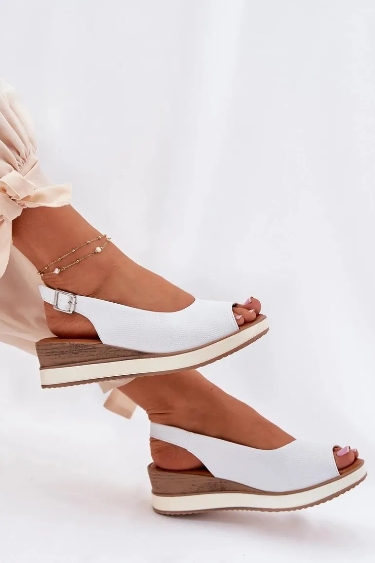 Skórzane Sandały Na Koturnie Artiker 56C2317 Białe