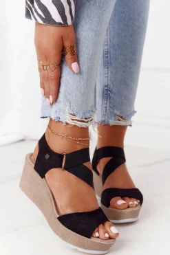 Skórzane Sandały Na Koturnie Big Star FF276016 Czarne