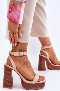 Skórzane Sandały Na Masywnej Platformie Beżowe Marina