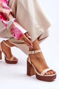 Skórzane Sandały Na Masywnej Platformie Beżowe Marina