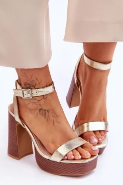 Skórzane Sandały Na Masywnej Platformie Złote Marina