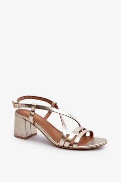 Skórzane Sandały Na Niskim Słupku Maciejka 06653-25 Złote