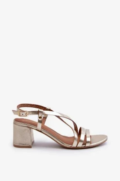 Skórzane Sandały Na Niskim Słupku Maciejka 06653-25 Złote