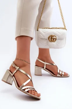 Skórzane Sandały Na Niskim Słupku Maciejka 06653-25 Złote