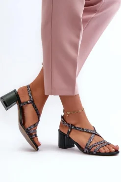 Skórzane Sandały Na Niskim Słupku Maciejka 06653-09 Ciemnozielone