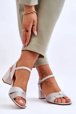 Skórzane Sandały Na Niskim Obcasie Sergio Leone SK898 Szare