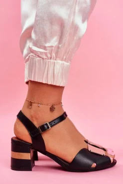 Skórzane Sandały Na Obcasie Maciejka 04120-01 Czarne