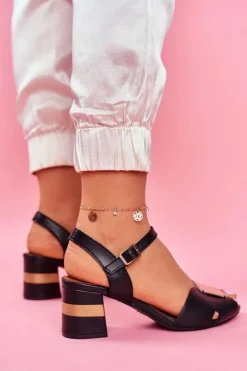 Skórzane Sandały Na Obcasie Maciejka 04120-01 Czarne